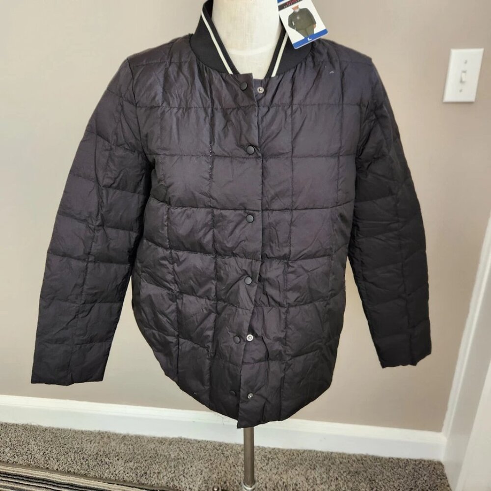 Trina Trina Turk Black Quilted Down Baseball Bomber Style Puffer Jacket Size L